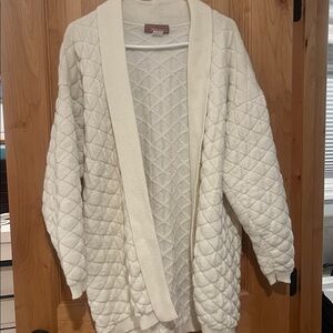 Worthington Quilted Knit Cardigan Sweater in Ivory - Size Large